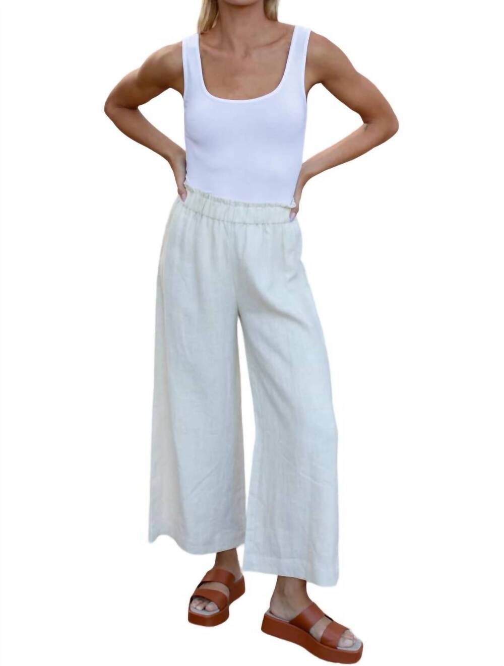 NEW EMERSON FRY pull on pants in arctic wolf linen